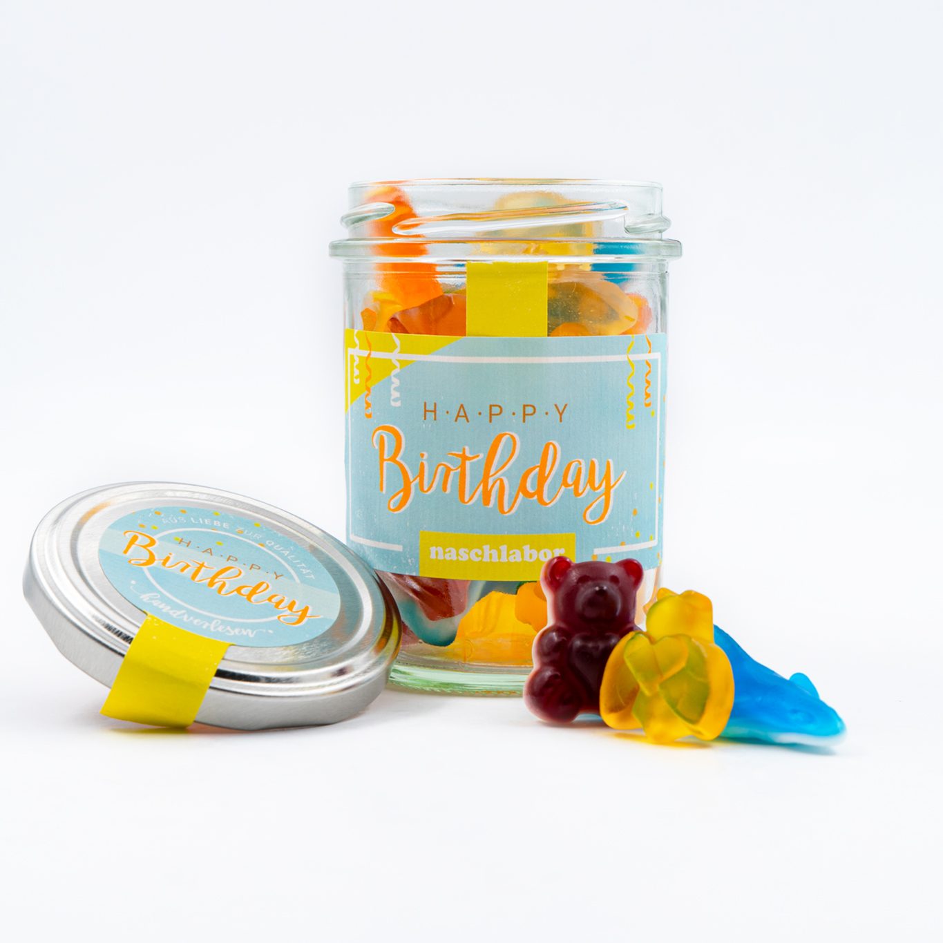 Happy Birthday (klein) - Kleines Geschenkglas mit Fruchtgummis
