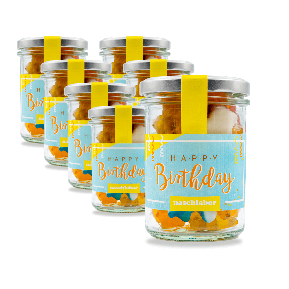 Fruchtgummi Geschenkglas Happy Birthday (klein) - Großverpackung (VE mit 8 Gläsern)
