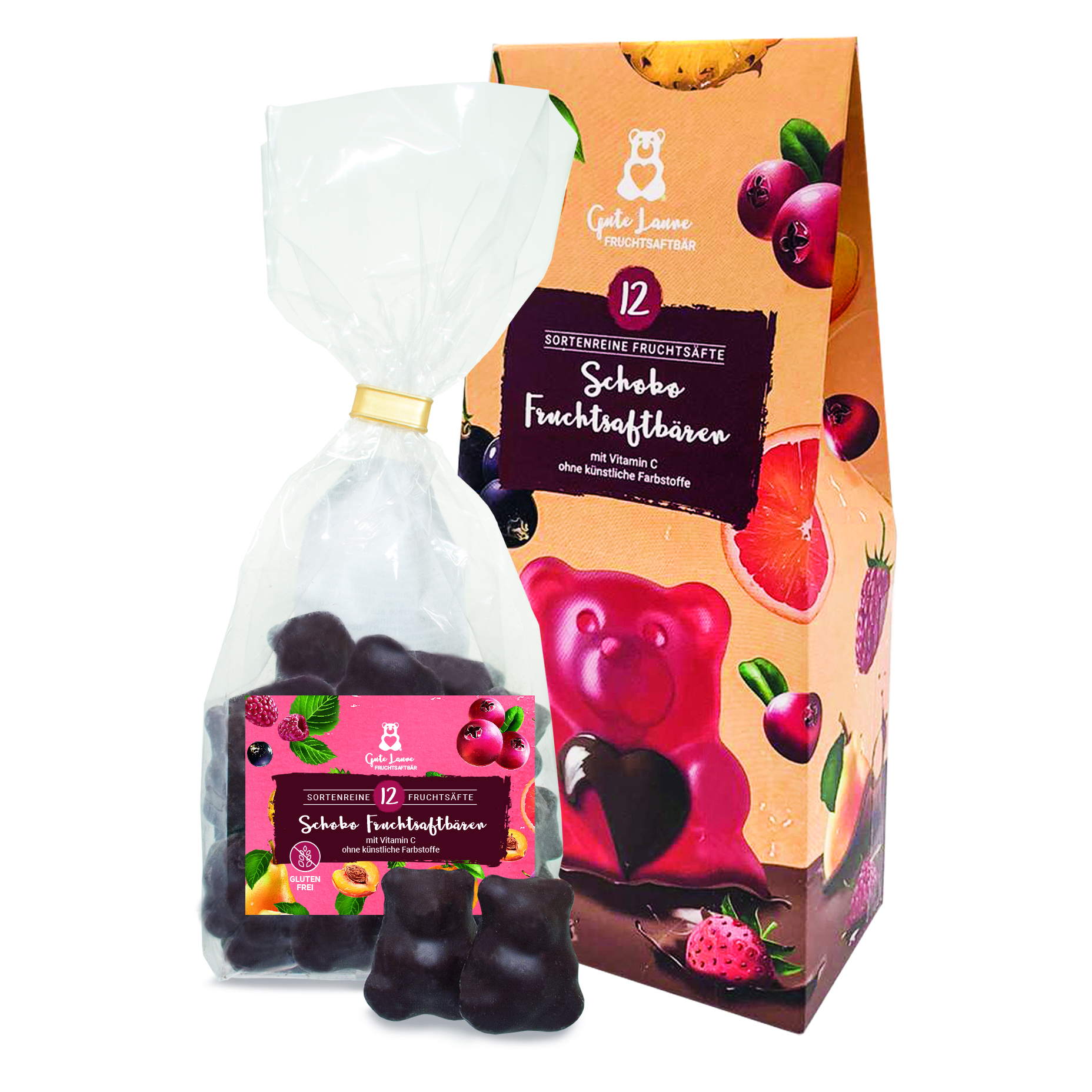 Fruchtgummis Fruchtsaftbären mit Zartbitterschokolade inkl. Geschenkschachtel